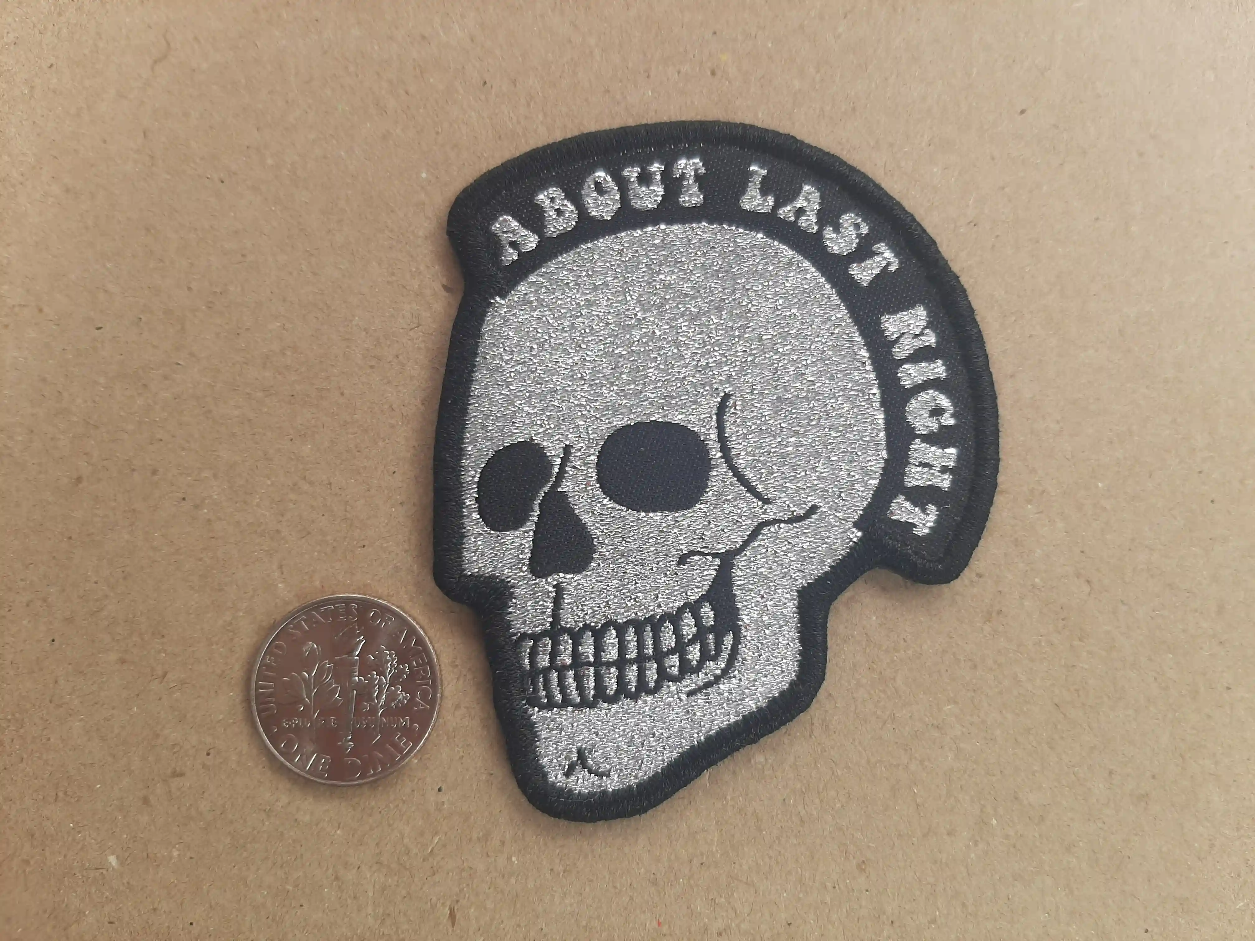 Metallic Thread Woven Patch is a rarity.  A unique Specialty in the world of Woven patches are created by Gold or Silver Metallic Thread About Last Night Halloween_Skull Special Metallic